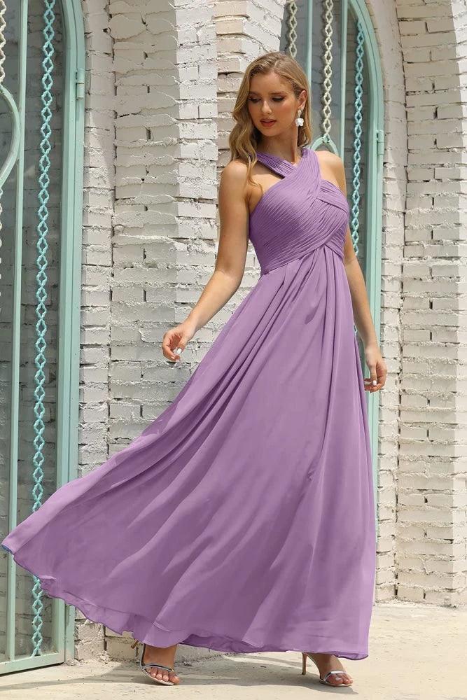 Numbersea Women Halter Chiffon Bridesmaid Dress A-line Long Formal Prom Gown SEA28015 - Image 90