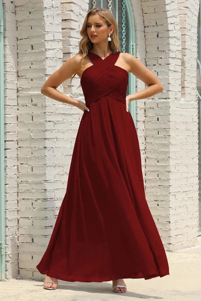 Numbersea Women Halter Chiffon Bridesmaid Dress A-line Long Formal Prom Gown SEA28015 - Image 91