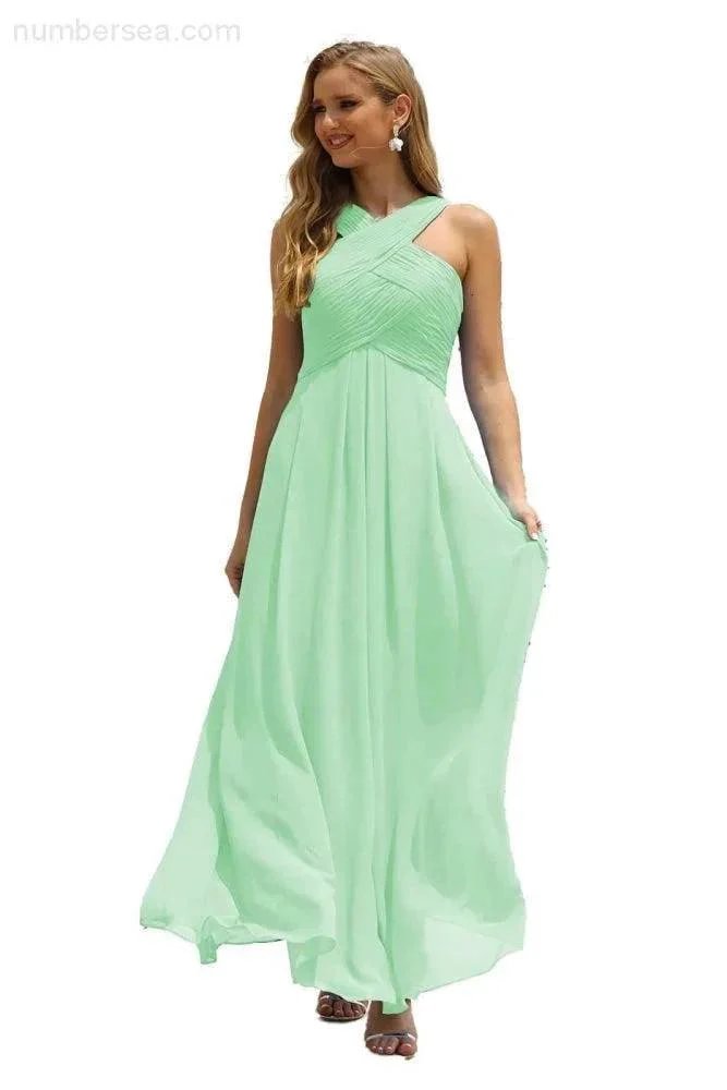 Numbersea Women Halter Chiffon Bridesmaid Dress A-line Long Formal Prom Gown SEA28015 - Image 94
