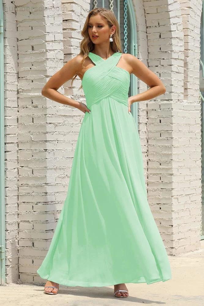 Numbersea Women Halter Chiffon Bridesmaid Dress A-line Long Formal Prom Gown SEA28015 - Image 95