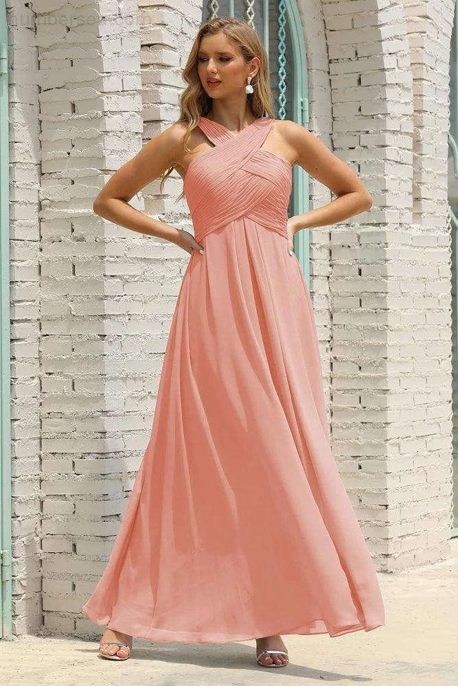 Numbersea Women Halter Chiffon Bridesmaid Dress A-line Long Formal Prom Gown SEA28015 - Image 98