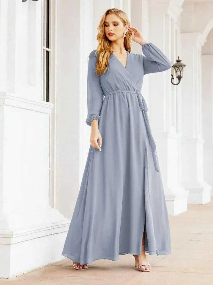 Sunnderly Women's Chiffon Bridesmaid Dress A line Long Sleeves Formal Evening Prom Gown for Wedding Guest SY28032 - Image 10
