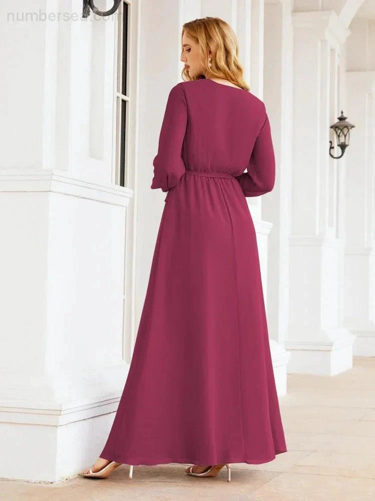 Sunnderly Women's Chiffon Bridesmaid Dress A line Long Sleeves Formal Evening Prom Gown for Wedding Guest SY28032 - Image 101