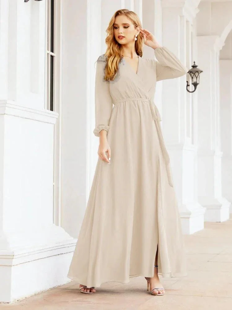 Sunnderly Women's Chiffon Bridesmaid Dress A line Long Sleeves Formal Evening Prom Gown for Wedding Guest SY28032 - Image 103