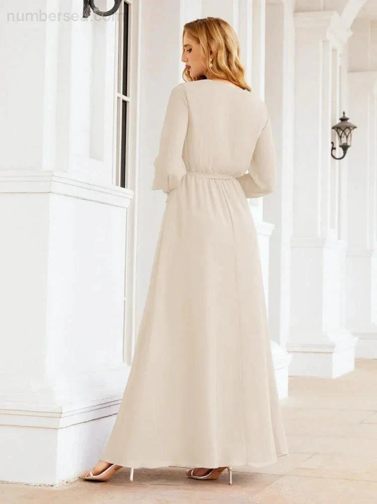Sunnderly Women's Chiffon Bridesmaid Dress A line Long Sleeves Formal Evening Prom Gown for Wedding Guest SY28032 - Image 104