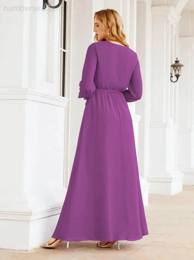 Sunnderly Women's Chiffon Bridesmaid Dress A line Long Sleeves Formal Evening Prom Gown for Wedding Guest SY28032 - Image 107