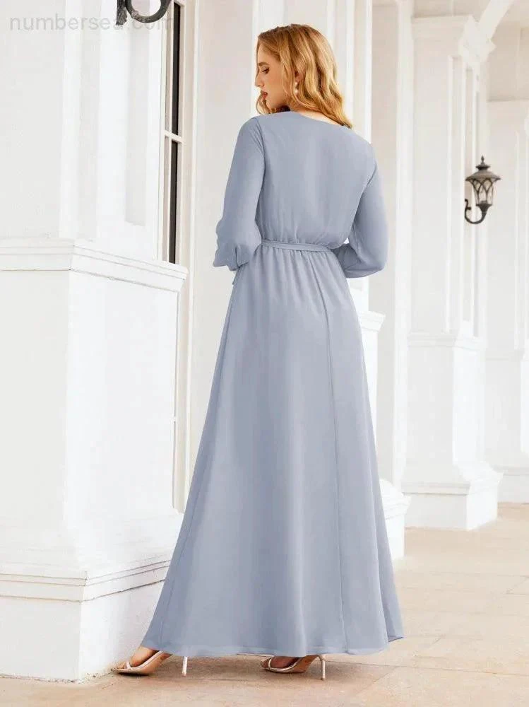 Sunnderly Women's Chiffon Bridesmaid Dress A line Long Sleeves Formal Evening Prom Gown for Wedding Guest SY28032 - Image 11