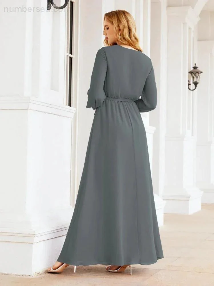 Sunnderly Women's Chiffon Bridesmaid Dress A line Long Sleeves Formal Evening Prom Gown for Wedding Guest SY28032 - Image 113