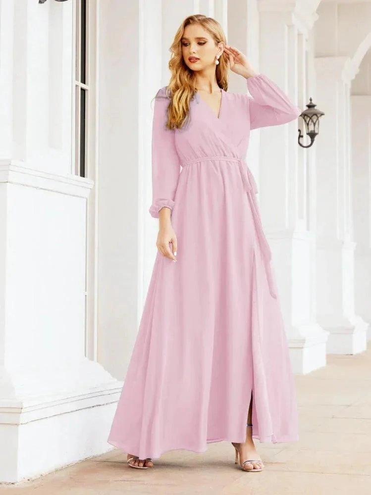 Sunnderly Women's Chiffon Bridesmaid Dress A line Long Sleeves Formal Evening Prom Gown for Wedding Guest SY28032 - Image 115