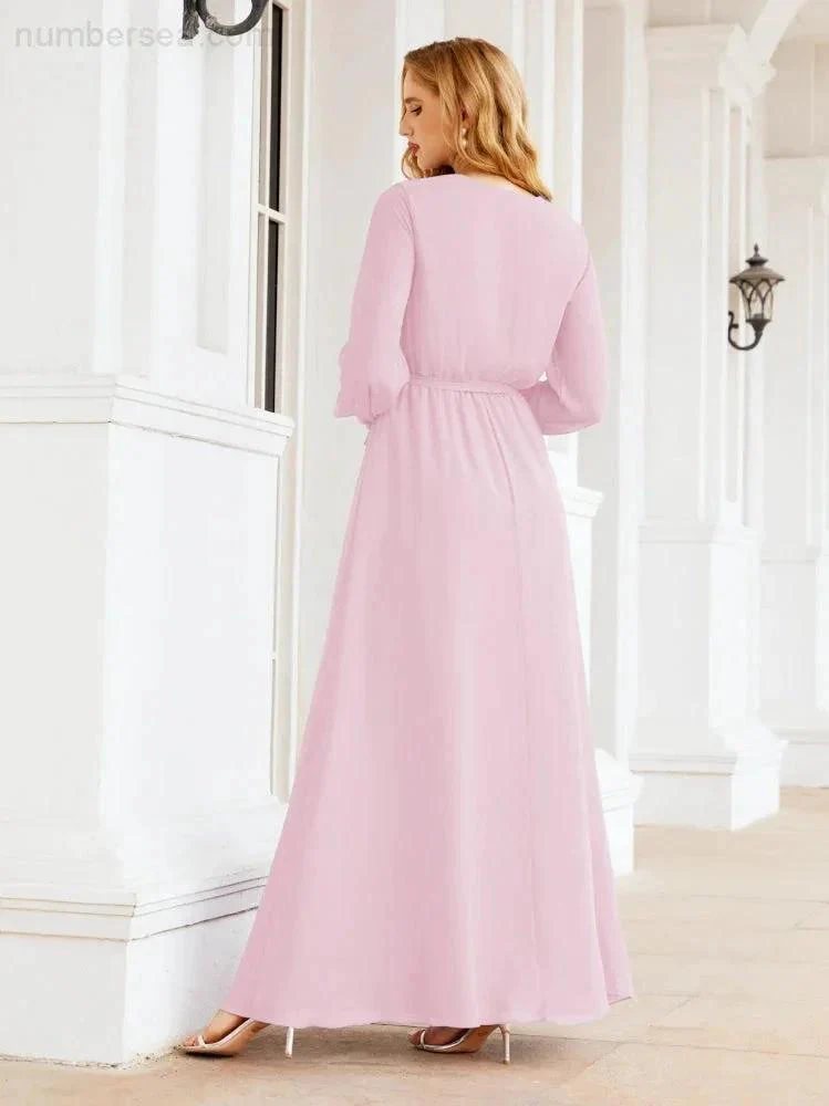 Sunnderly Women's Chiffon Bridesmaid Dress A line Long Sleeves Formal Evening Prom Gown for Wedding Guest SY28032 - Image 116