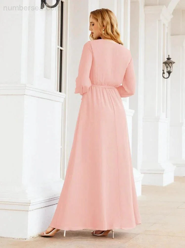 Sunnderly Women's Chiffon Bridesmaid Dress A line Long Sleeves Formal Evening Prom Gown for Wedding Guest SY28032 - Image 119