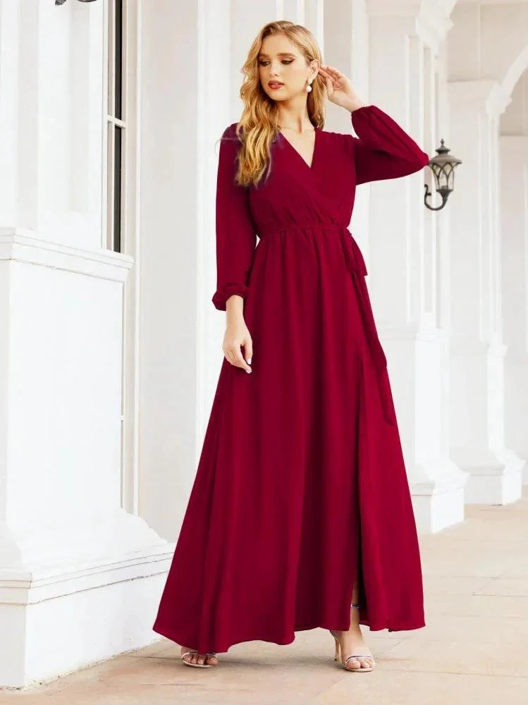 Sunnderly Women's Chiffon Bridesmaid Dress A line Long Sleeves Formal Evening Prom Gown for Wedding Guest SY28032 - Image 121