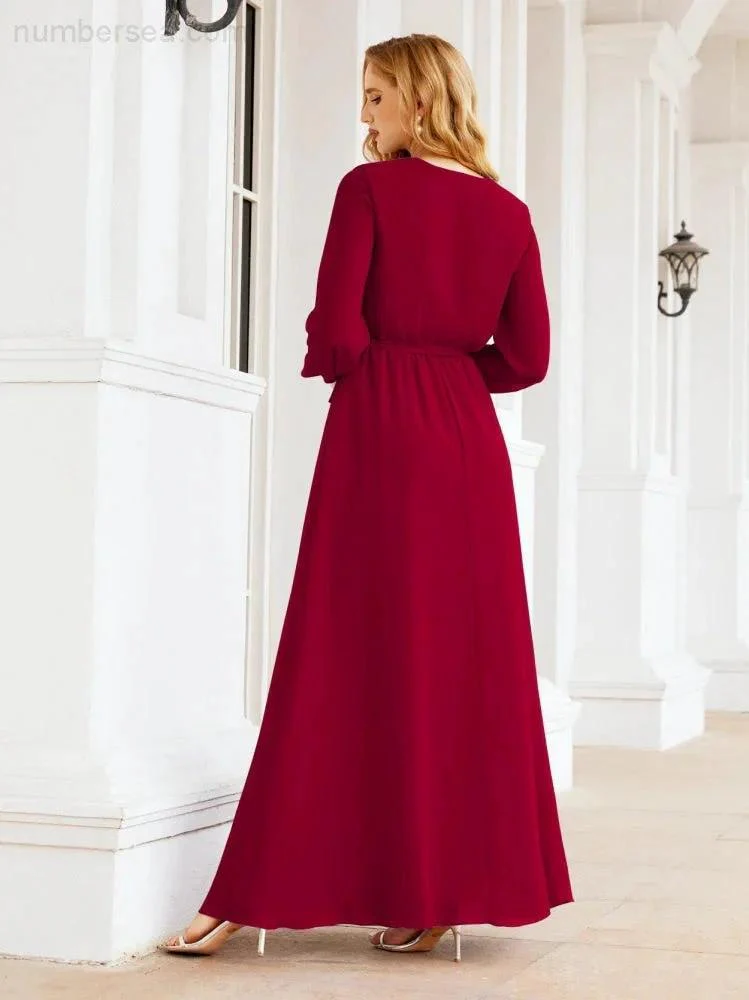 Sunnderly Women's Chiffon Bridesmaid Dress A line Long Sleeves Formal Evening Prom Gown for Wedding Guest SY28032 - Image 122
