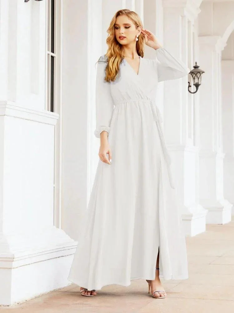 Sunnderly Women's Chiffon Bridesmaid Dress A line Long Sleeves Formal Evening Prom Gown for Wedding Guest SY28032 - Image 124