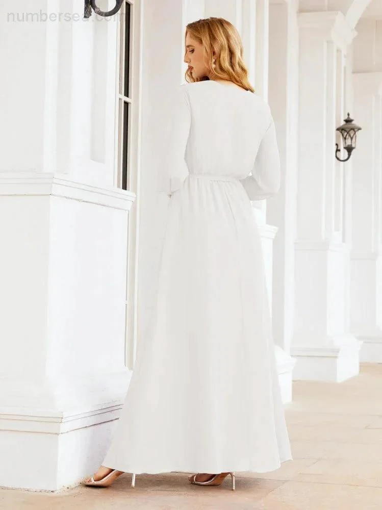 Sunnderly Women's Chiffon Bridesmaid Dress A line Long Sleeves Formal Evening Prom Gown for Wedding Guest SY28032 - Image 125