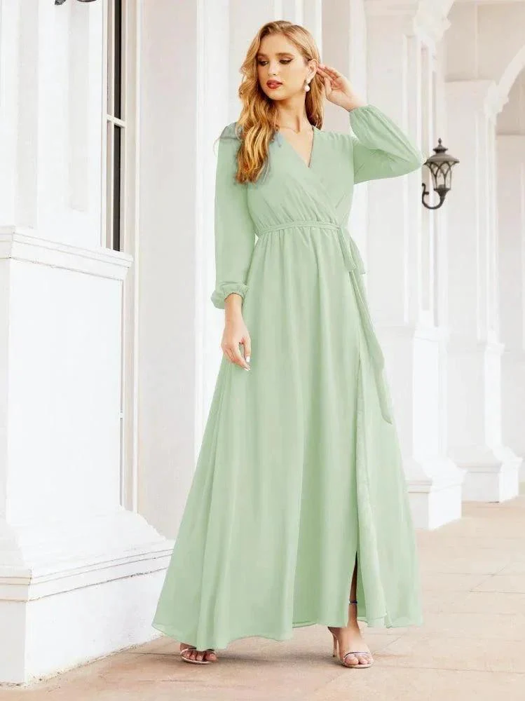 Sunnderly Women's Chiffon Bridesmaid Dress A line Long Sleeves Formal Evening Prom Gown for Wedding Guest SY28032 - Image 13