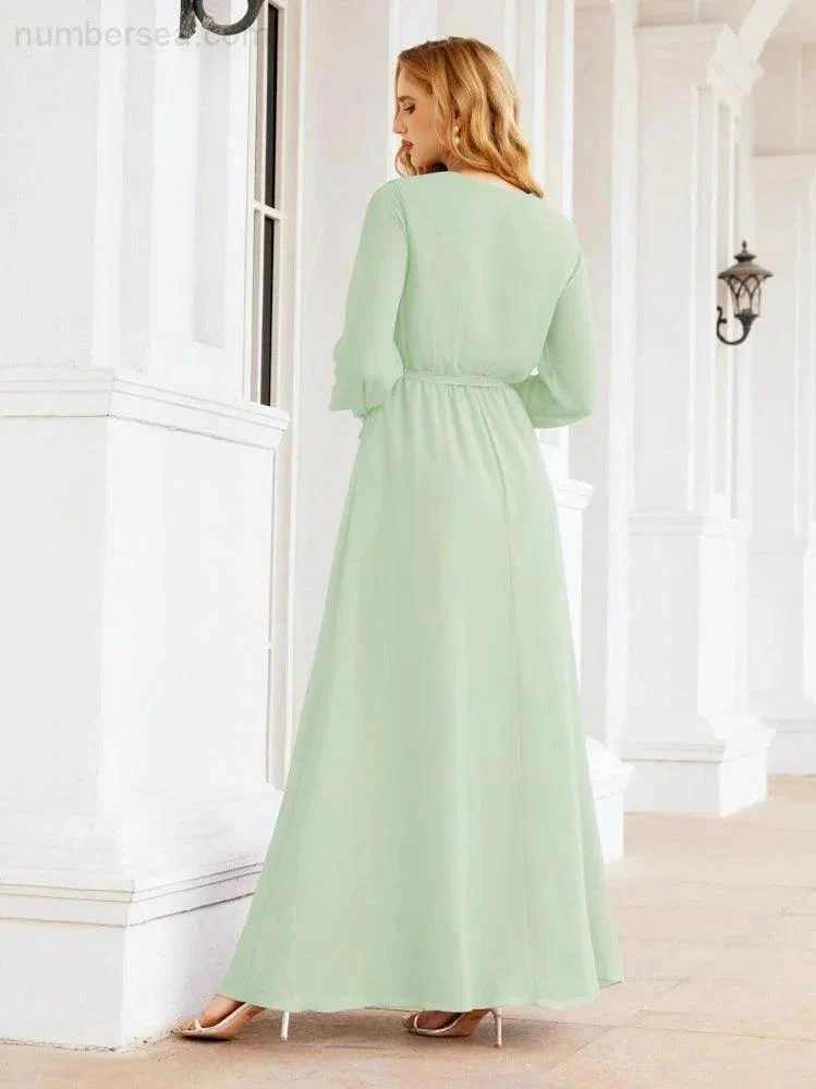 Sunnderly Women's Chiffon Bridesmaid Dress A line Long Sleeves Formal Evening Prom Gown for Wedding Guest SY28032 - Image 14