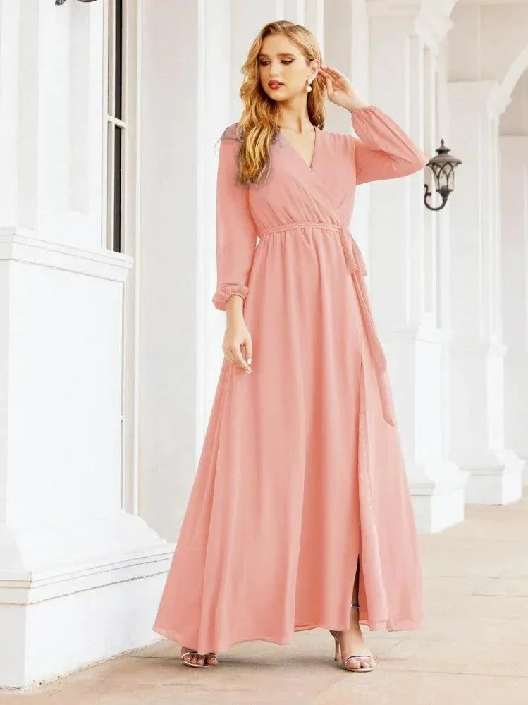 Sunnderly Women's Chiffon Bridesmaid Dress A line Long Sleeves Formal Evening Prom Gown for Wedding Guest SY28032 - Image 16
