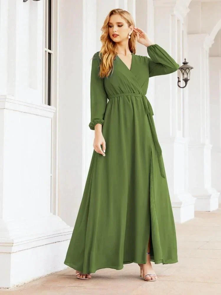 Sunnderly Women's Chiffon Bridesmaid Dress A line Long Sleeves Formal Evening Prom Gown for Wedding Guest SY28032 - Image 19