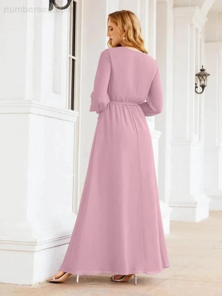 Sunnderly Women's Chiffon Bridesmaid Dress A line Long Sleeves Formal Evening Prom Gown for Wedding Guest SY28032 - Image 2