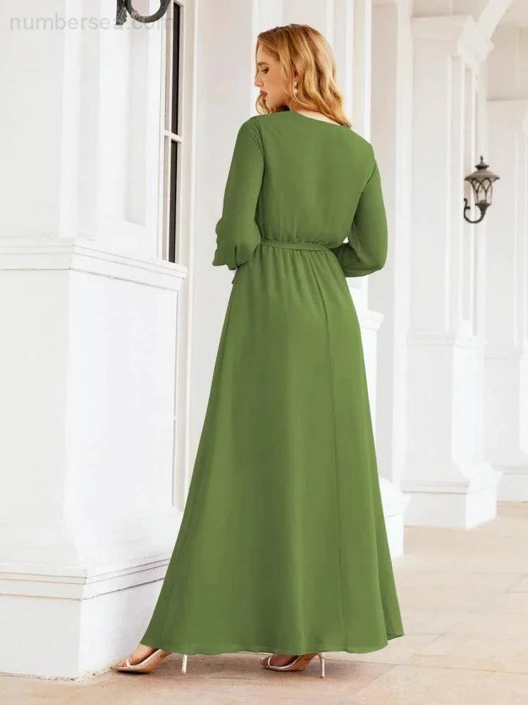 Sunnderly Women's Chiffon Bridesmaid Dress A line Long Sleeves Formal Evening Prom Gown for Wedding Guest SY28032 - Image 20