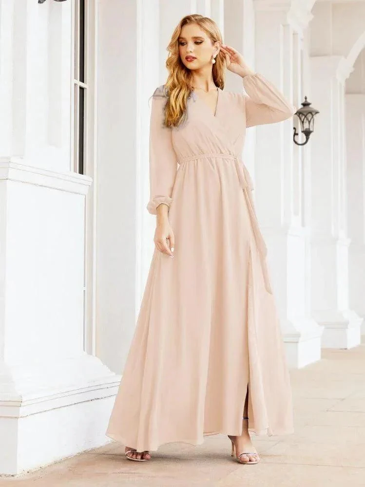 Sunnderly Women's Chiffon Bridesmaid Dress A line Long Sleeves Formal Evening Prom Gown for Wedding Guest SY28032 - Image 22
