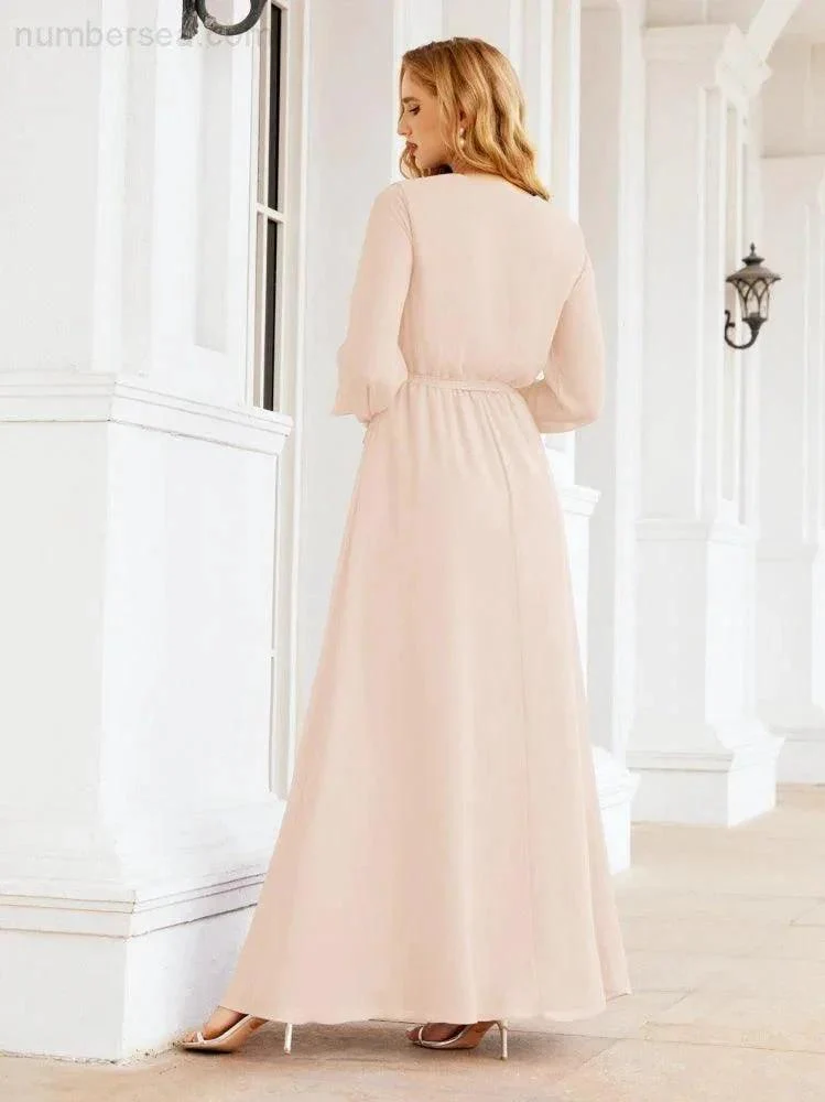 Sunnderly Women's Chiffon Bridesmaid Dress A line Long Sleeves Formal Evening Prom Gown for Wedding Guest SY28032 - Image 23