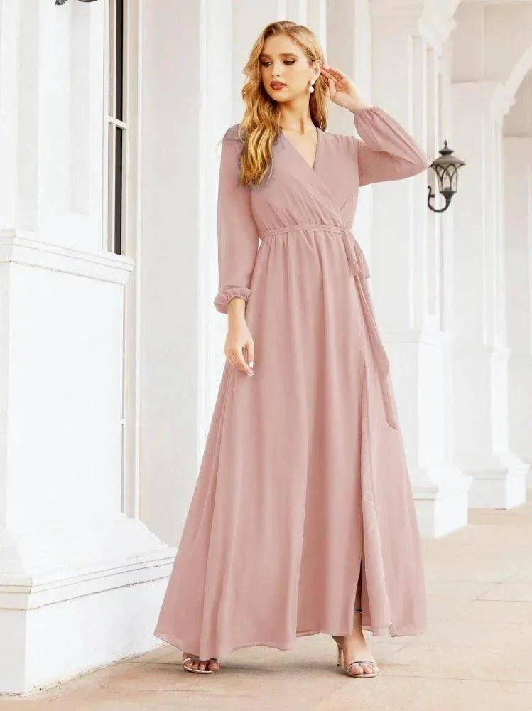 Sunnderly Women's Chiffon Bridesmaid Dress A line Long Sleeves Formal Evening Prom Gown for Wedding Guest SY28032 - Image 25