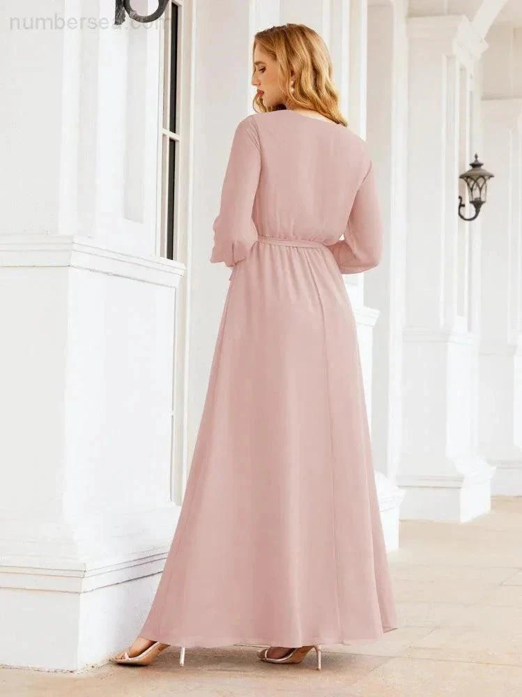 Sunnderly Women's Chiffon Bridesmaid Dress A line Long Sleeves Formal Evening Prom Gown for Wedding Guest SY28032 - Image 26