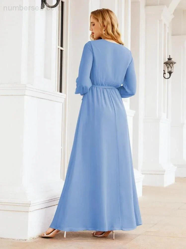 Sunnderly Women's Chiffon Bridesmaid Dress A line Long Sleeves Formal Evening Prom Gown for Wedding Guest SY28032 - Image 29