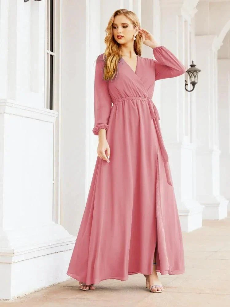 Sunnderly Women's Chiffon Bridesmaid Dress A line Long Sleeves Formal Evening Prom Gown for Wedding Guest SY28032 - Image 31
