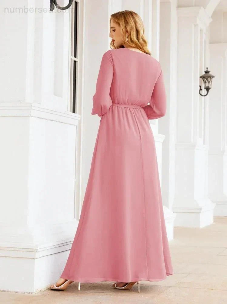 Sunnderly Women's Chiffon Bridesmaid Dress A line Long Sleeves Formal Evening Prom Gown for Wedding Guest SY28032 - Image 32