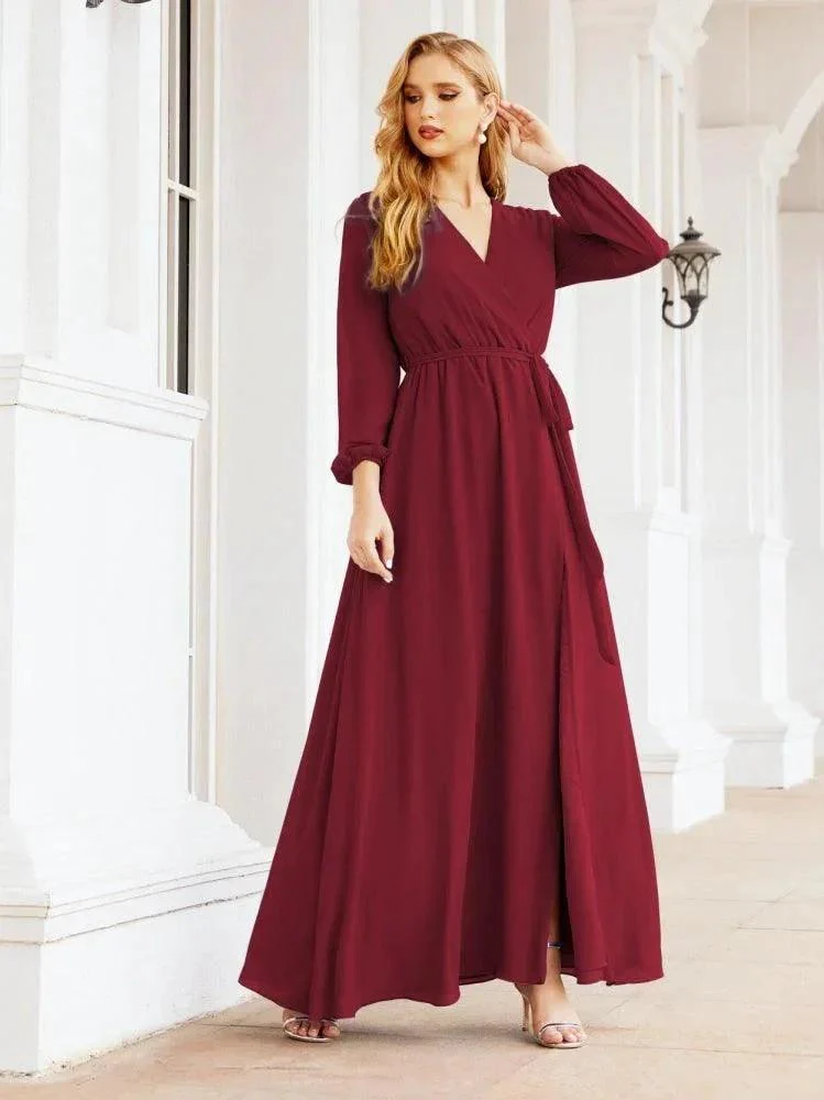 Sunnderly Women's Chiffon Bridesmaid Dress A line Long Sleeves Formal Evening Prom Gown for Wedding Guest SY28032 - Image 34