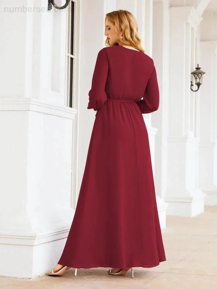 Sunnderly Women's Chiffon Bridesmaid Dress A line Long Sleeves Formal Evening Prom Gown for Wedding Guest SY28032 - Image 35