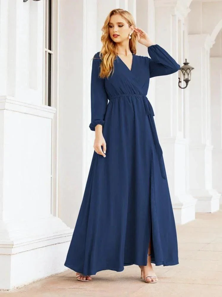 Sunnderly Women's Chiffon Bridesmaid Dress A line Long Sleeves Formal Evening Prom Gown for Wedding Guest SY28032 - Image 37