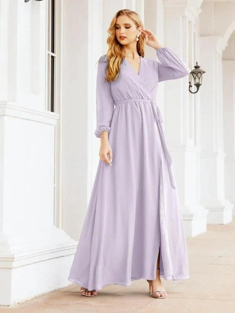 Sunnderly Women's Chiffon Bridesmaid Dress A line Long Sleeves Formal Evening Prom Gown for Wedding Guest SY28032 - Image 40