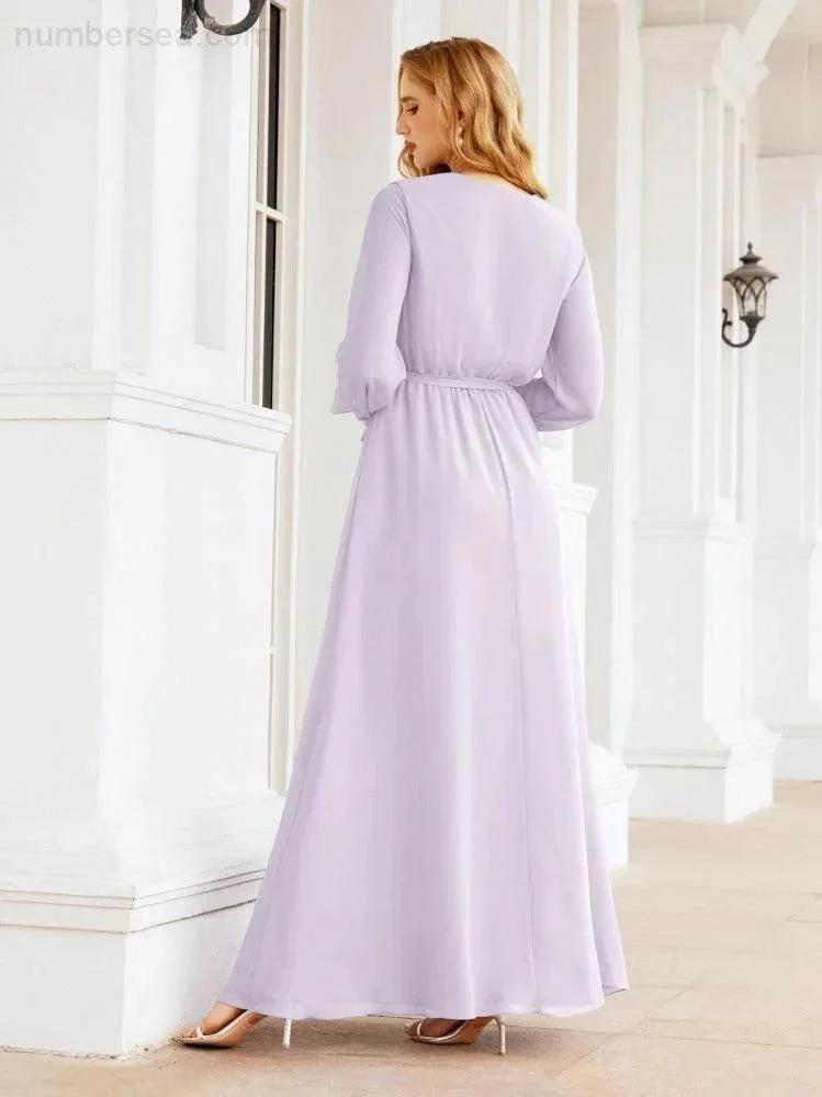 Sunnderly Women's Chiffon Bridesmaid Dress A line Long Sleeves Formal Evening Prom Gown for Wedding Guest SY28032 - Image 41