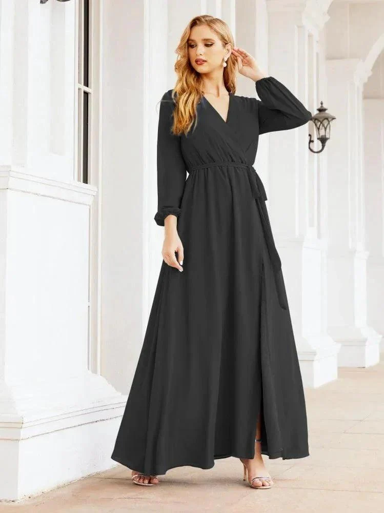 Sunnderly Women's Chiffon Bridesmaid Dress A line Long Sleeves Formal Evening Prom Gown for Wedding Guest SY28032 - Image 43