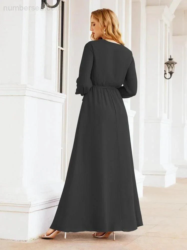 Sunnderly Women's Chiffon Bridesmaid Dress A line Long Sleeves Formal Evening Prom Gown for Wedding Guest SY28032 - Image 44