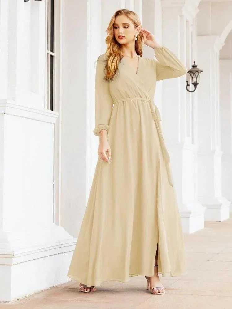 Sunnderly Women's Chiffon Bridesmaid Dress A line Long Sleeves Formal Evening Prom Gown for Wedding Guest SY28032 - Image 46