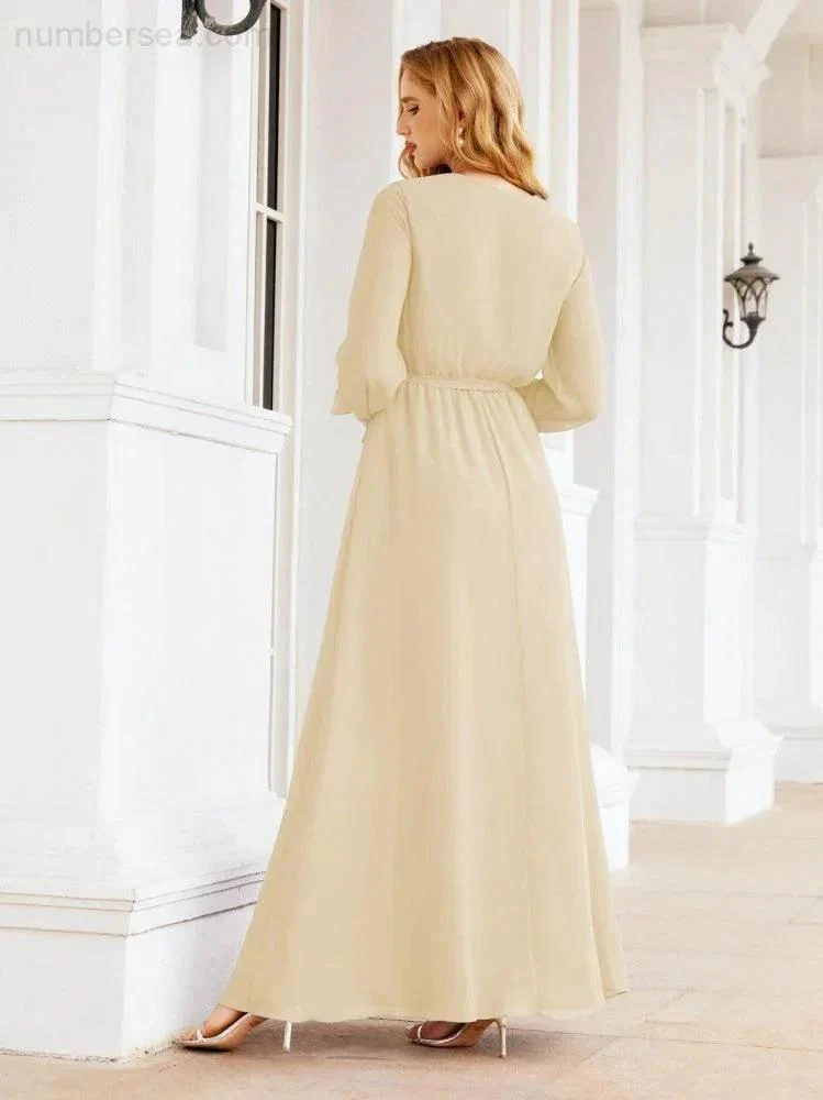 Sunnderly Women's Chiffon Bridesmaid Dress A line Long Sleeves Formal Evening Prom Gown for Wedding Guest SY28032 - Image 47