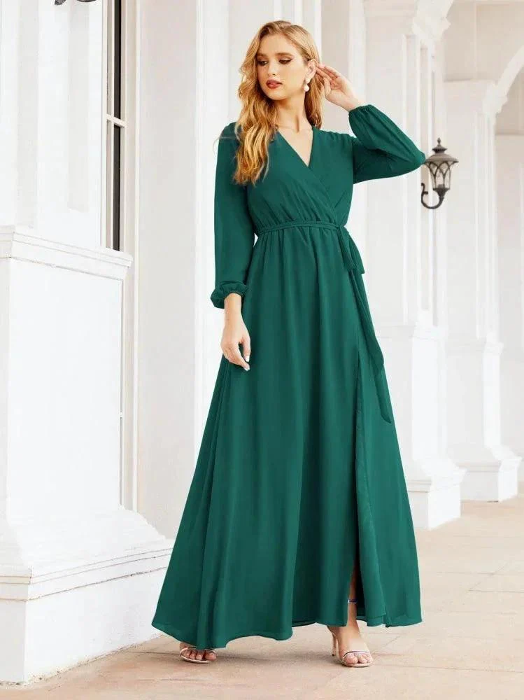 Sunnderly Women's Chiffon Bridesmaid Dress A line Long Sleeves Formal Evening Prom Gown for Wedding Guest SY28032 - Image 49