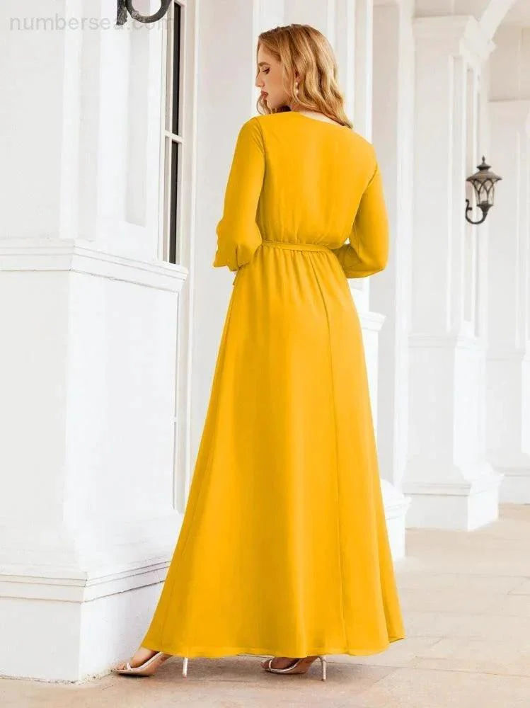 Sunnderly Women's Chiffon Bridesmaid Dress A line Long Sleeves Formal Evening Prom Gown for Wedding Guest SY28032 - Image 5
