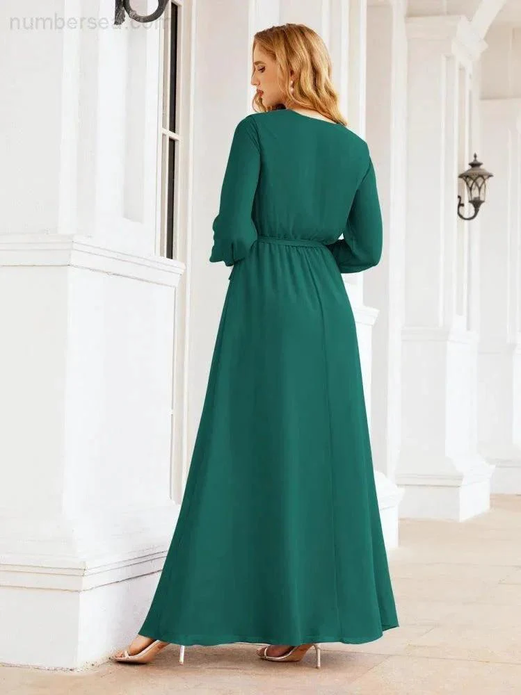 Sunnderly Women's Chiffon Bridesmaid Dress A line Long Sleeves Formal Evening Prom Gown for Wedding Guest SY28032 - Image 50