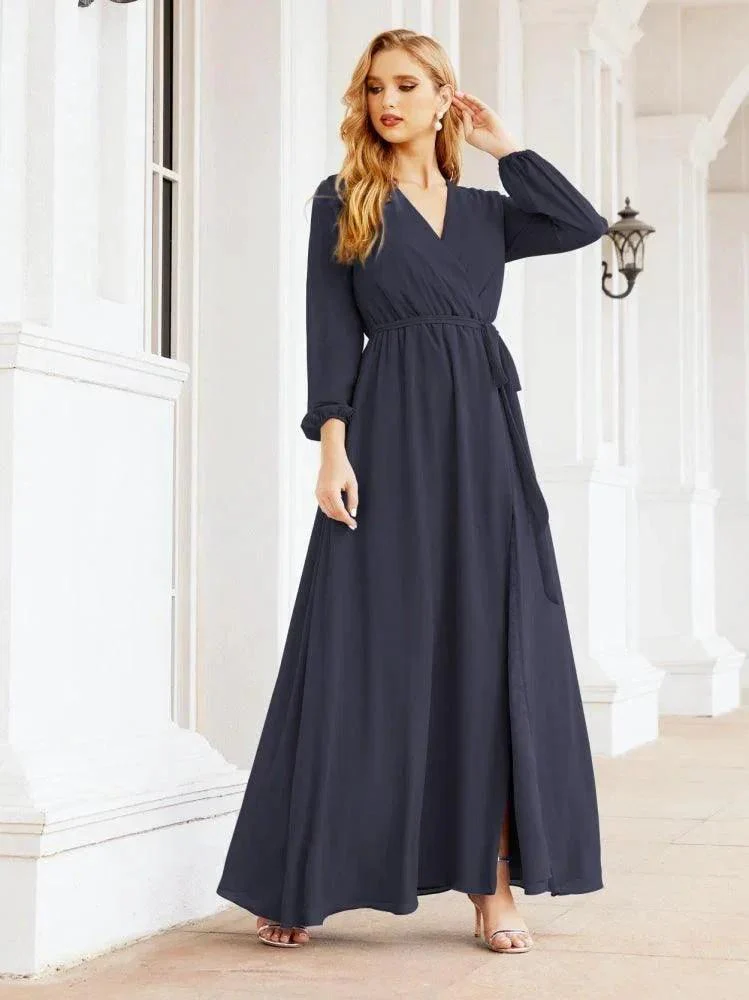 Sunnderly Women's Chiffon Bridesmaid Dress A line Long Sleeves Formal Evening Prom Gown for Wedding Guest SY28032 - Image 52