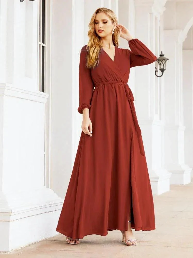 Sunnderly Women's Chiffon Bridesmaid Dress A line Long Sleeves Formal Evening Prom Gown for Wedding Guest SY28032 - Image 55