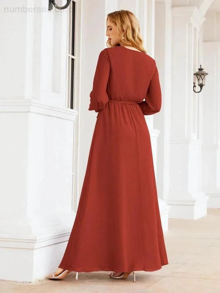 Sunnderly Women's Chiffon Bridesmaid Dress A line Long Sleeves Formal Evening Prom Gown for Wedding Guest SY28032 - Image 56