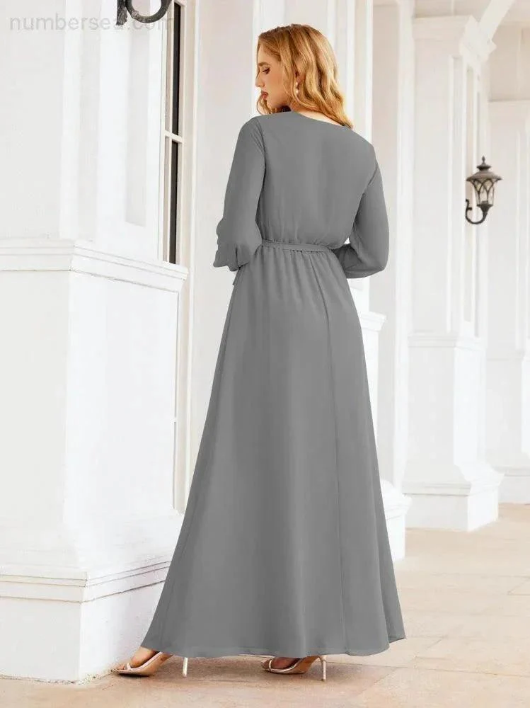 Sunnderly Women's Chiffon Bridesmaid Dress A line Long Sleeves Formal Evening Prom Gown for Wedding Guest SY28032 - Image 59