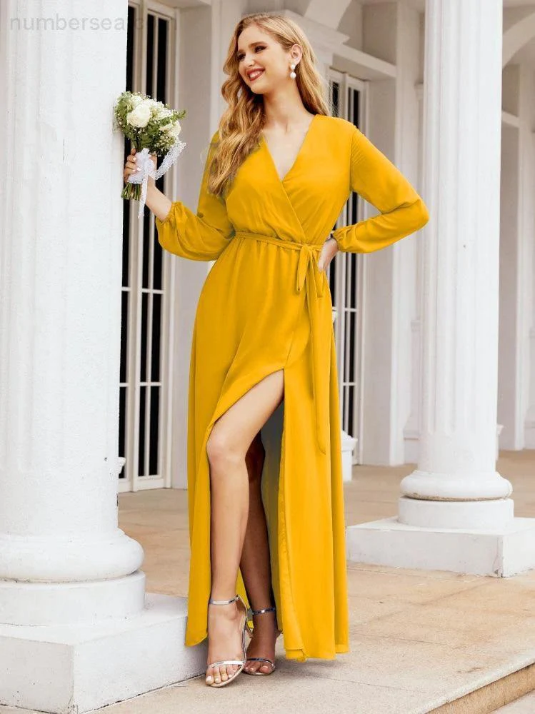 Sunnderly Women's Chiffon Bridesmaid Dress A line Long Sleeves Formal Evening Prom Gown for Wedding Guest SY28032 - Image 6