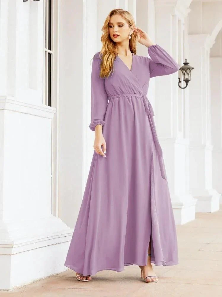 Sunnderly Women's Chiffon Bridesmaid Dress A line Long Sleeves Formal Evening Prom Gown for Wedding Guest SY28032 - Image 61